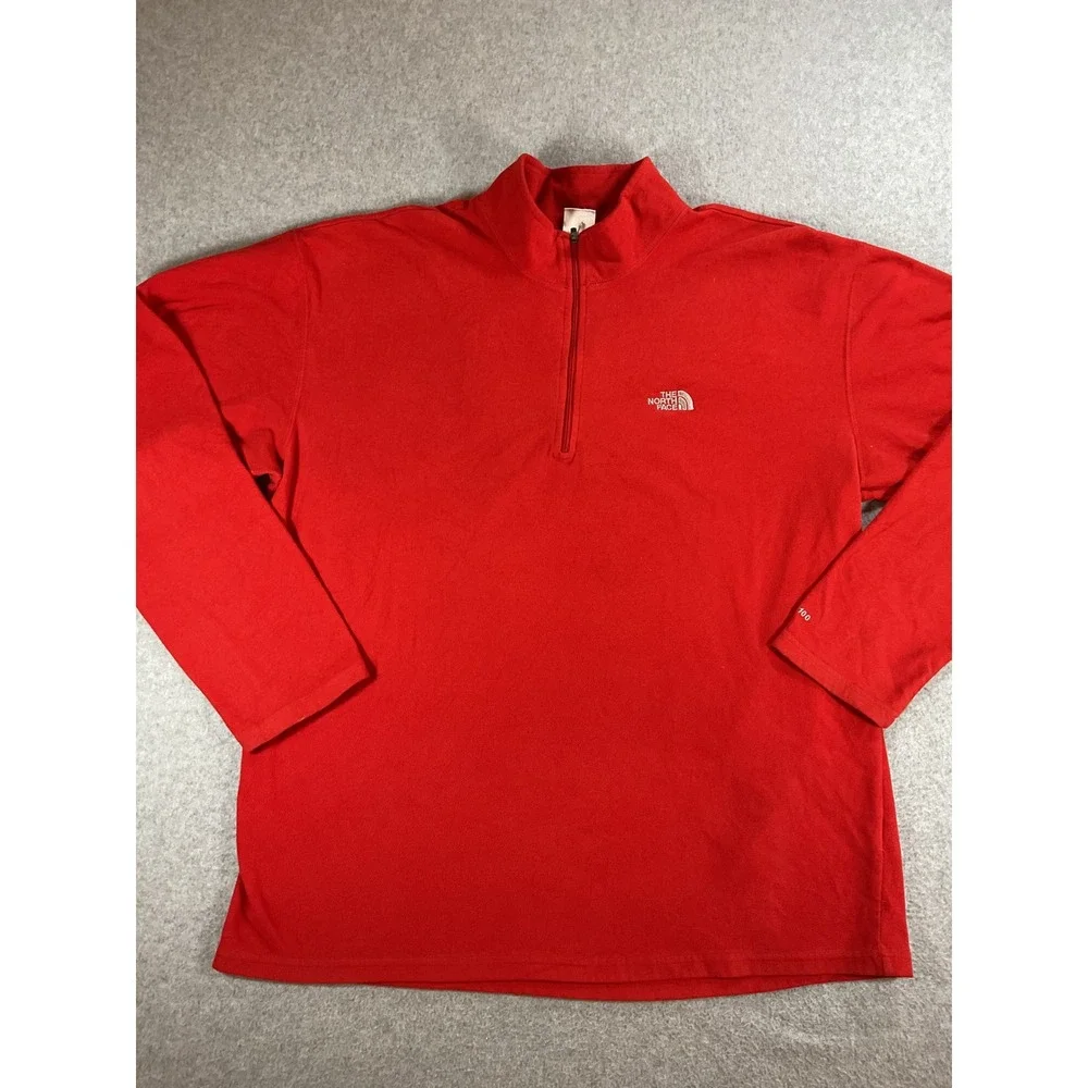 The North Face TKA 100 Fleece Pullover Mens XL Red Quarter Zip Mock Neck j188